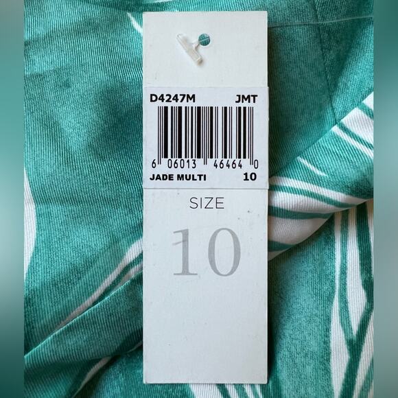 NWT Donna Morgan Jade Tropical Leaf Print Bateau A-line Dress Resortwear - 10 - Picture 10 of 10
